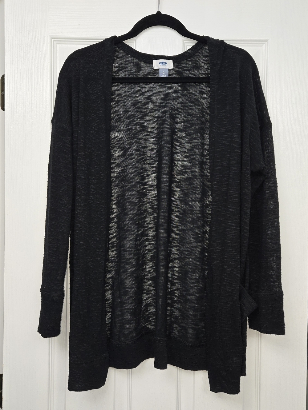 OLD NAVY Black Lightweight Open Front Slub Knit Cardigan Sweater Pockets Large